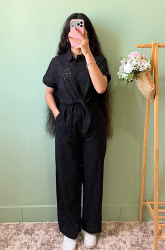 ست شومیز شلوار گره ای خامه دوزی 9247-05