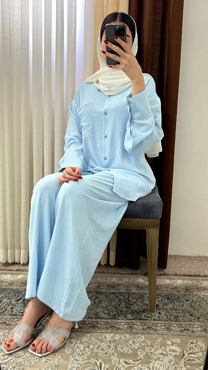 ست دوتیکه شومیز شلوار نگین دار 7750-06