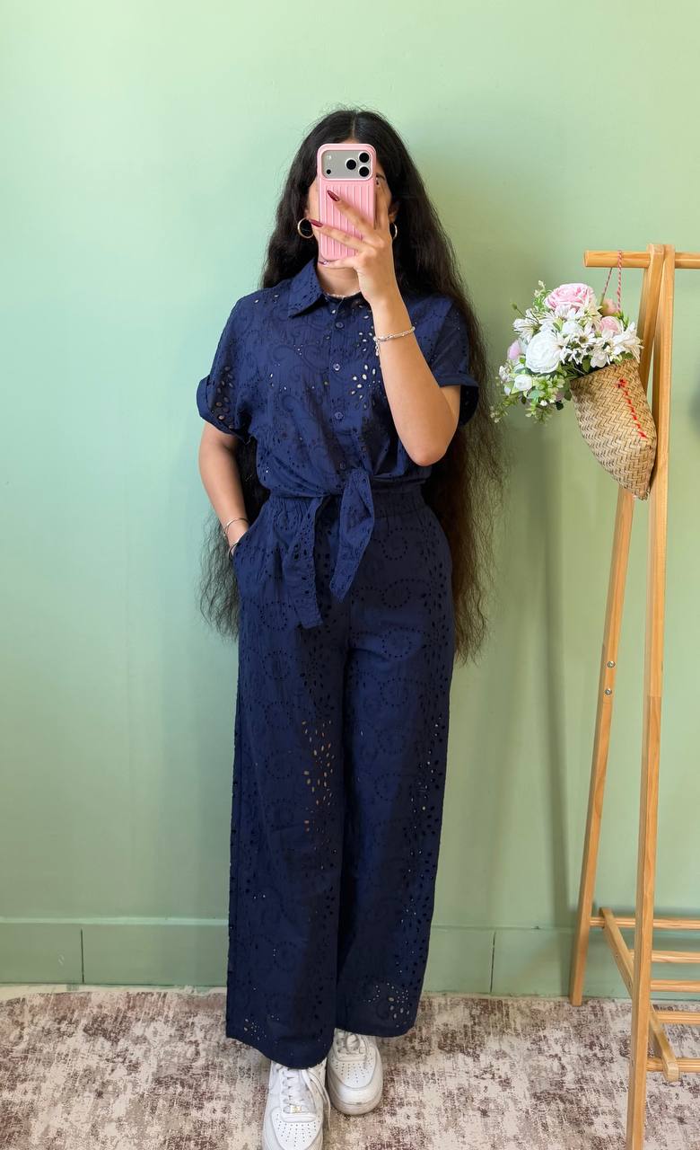 ست شومیز شلوار گره ای خامه دوزی 7757-05