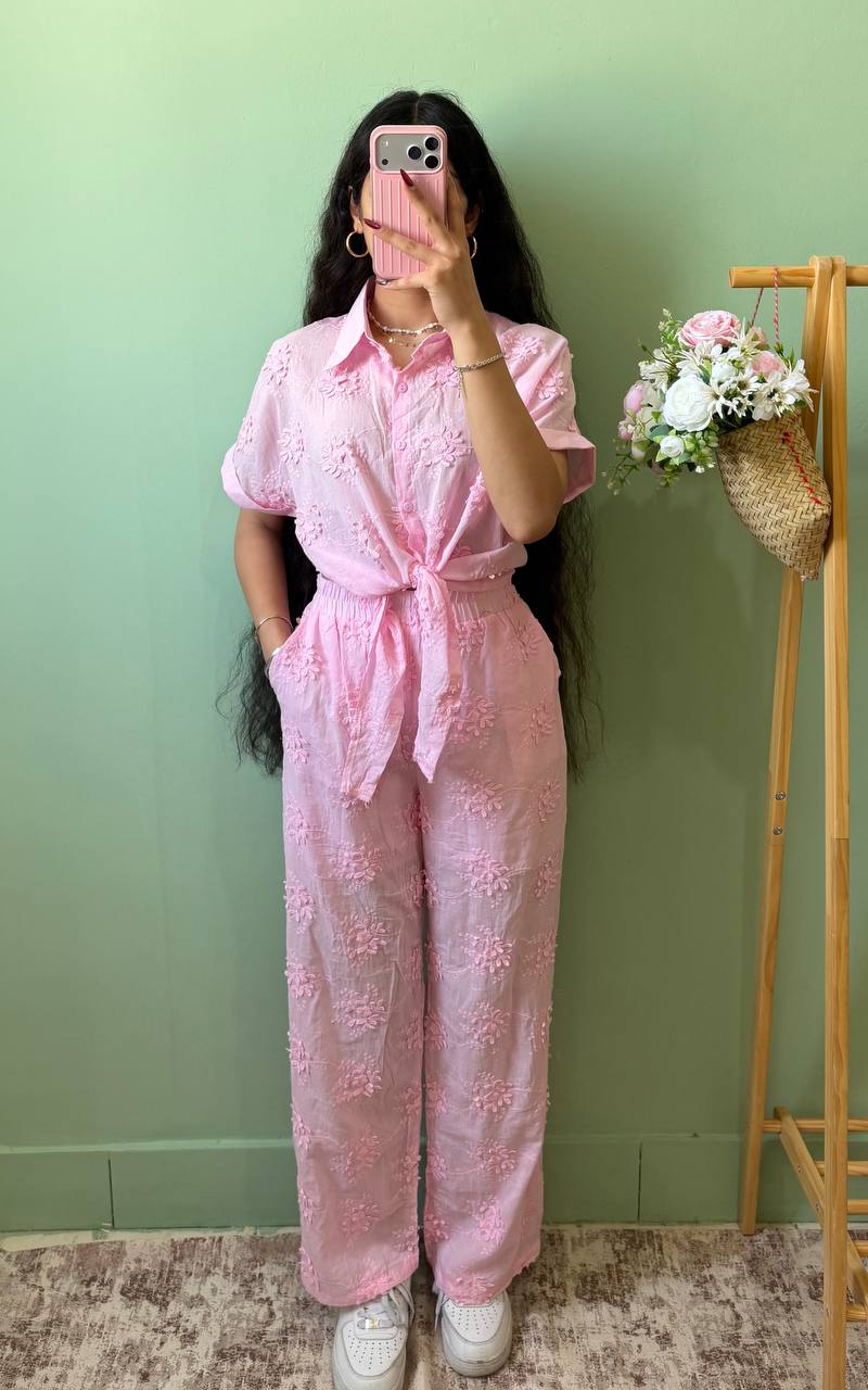 ست شومیز شلوار گره ای خامه دوزی 7761-05